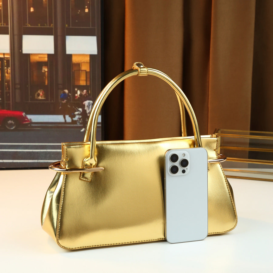 Women's Shell Metal Korean-style Retro Boston Bag Hobo for Everyday Use Travel Work Versatile Office School