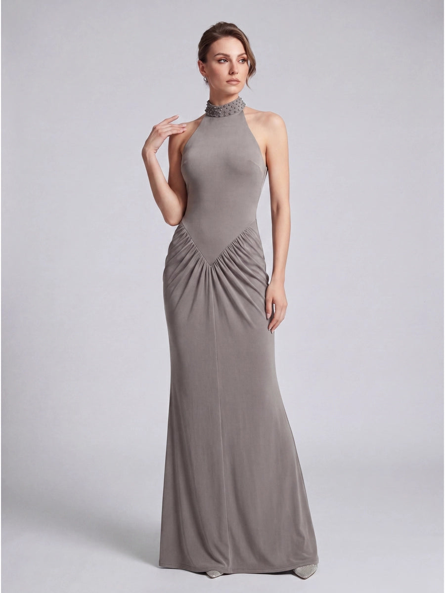 Women's Slim-Fit Open-Back Party Retro Mermaid Evening Gown for Black Tie Wedding Guest Cocktail Prom Date Night