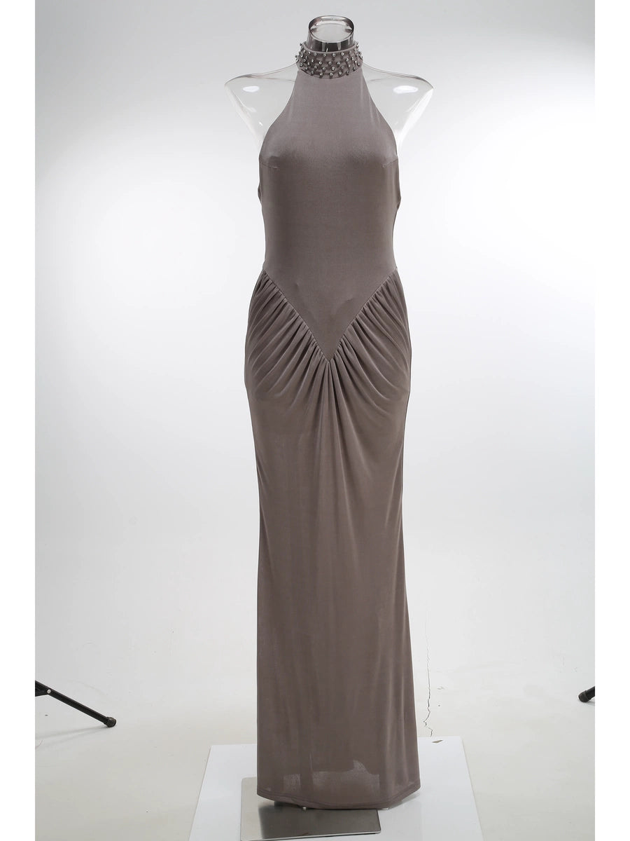 Women's Slim-Fit Open-Back Party Retro Mermaid Evening Gown for Black Tie Wedding Guest Cocktail Prom Date Night