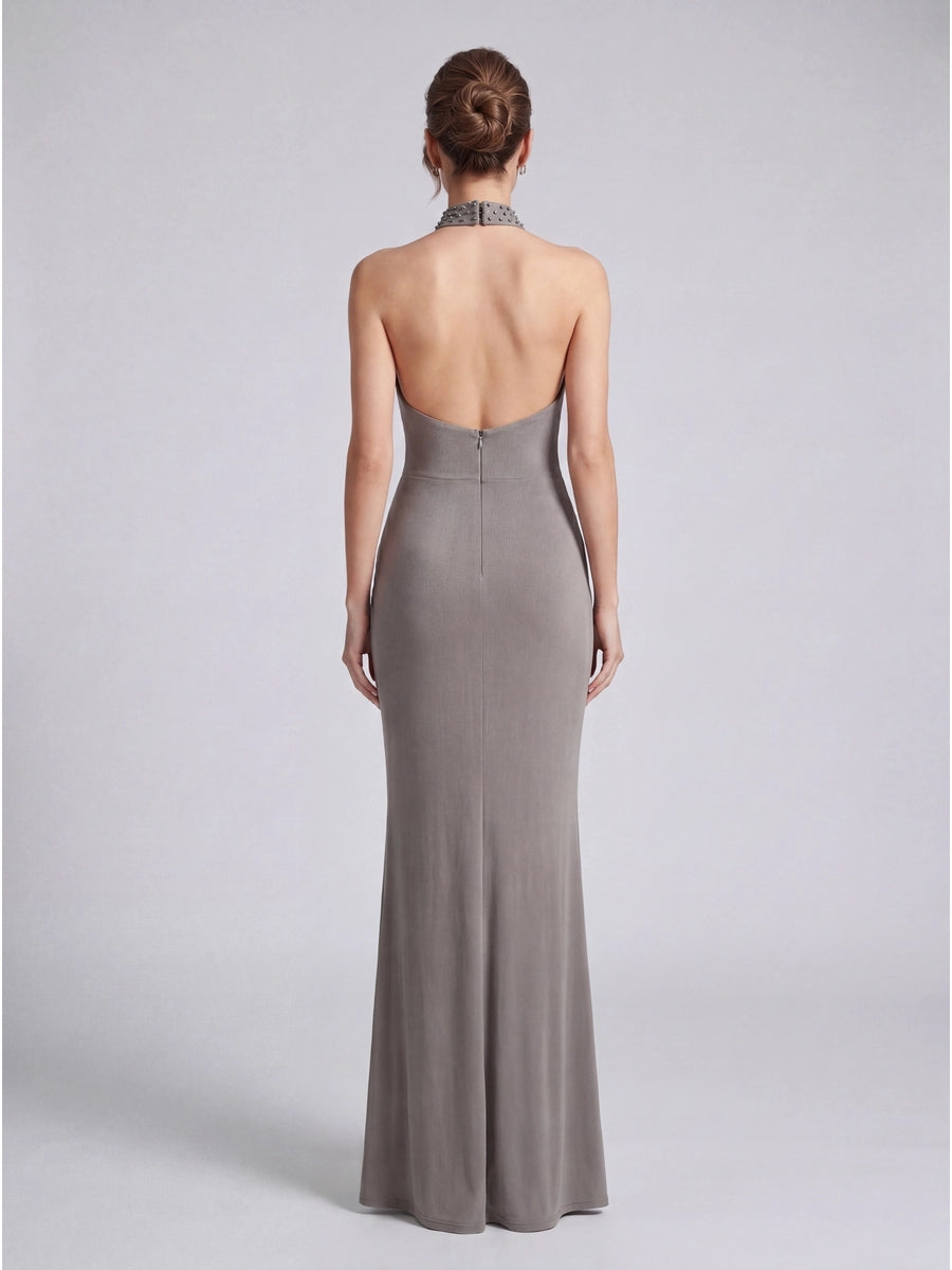 Women's Slim-Fit Open-Back Party Retro Mermaid Evening Gown for Black Tie Wedding Guest Cocktail Prom Date Night