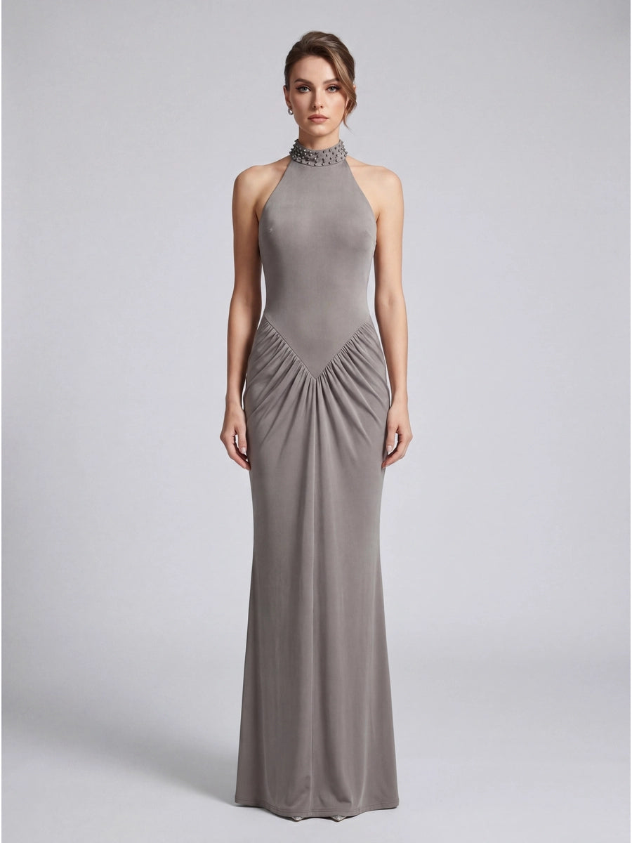 Women's Slim-Fit Open-Back Party Retro Mermaid Evening Gown for Black Tie Wedding Guest Cocktail Prom Date Night