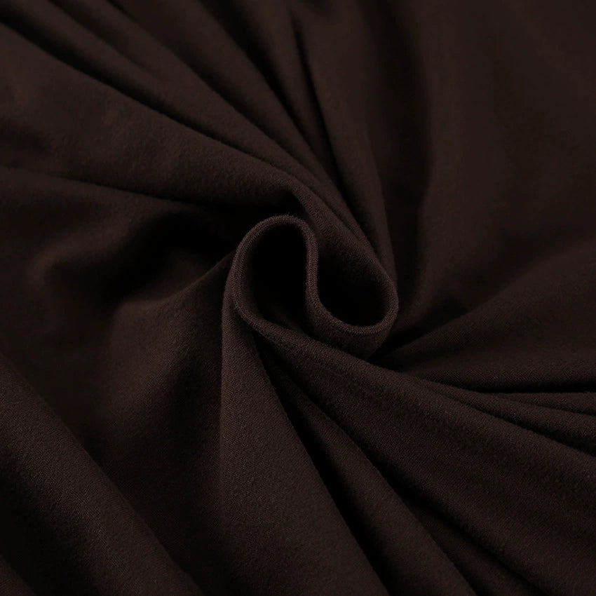 Brown Deep V-Neck Knit Maxi Dress, Sash-Waist Bodycon Long Dress for Women