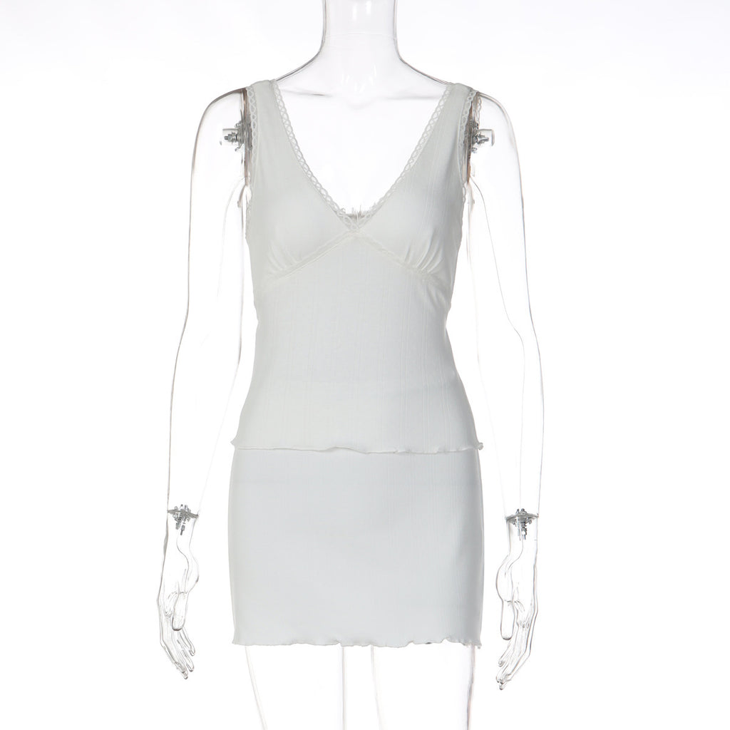 Women's V-Neck Bodycon Sleeveless Two-Piece Set for Office Workwear Wedding Guest Business Casual Travel Weekend At Home