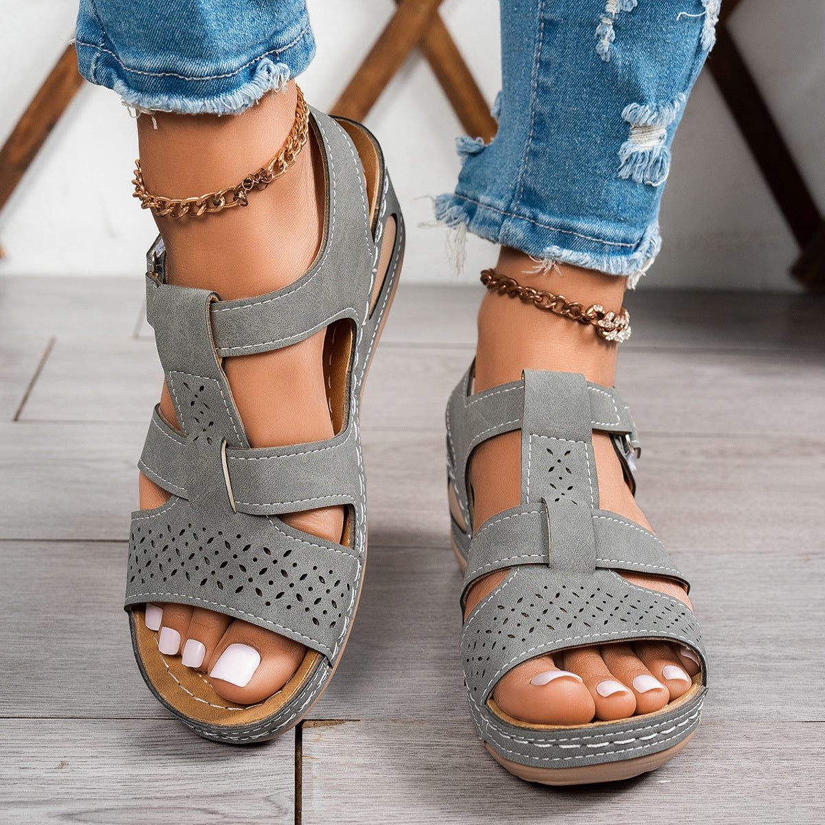 Women's Chunky Sole Wedge Plus Size Beach Slide Slippers Indoor Outdoor Slides House