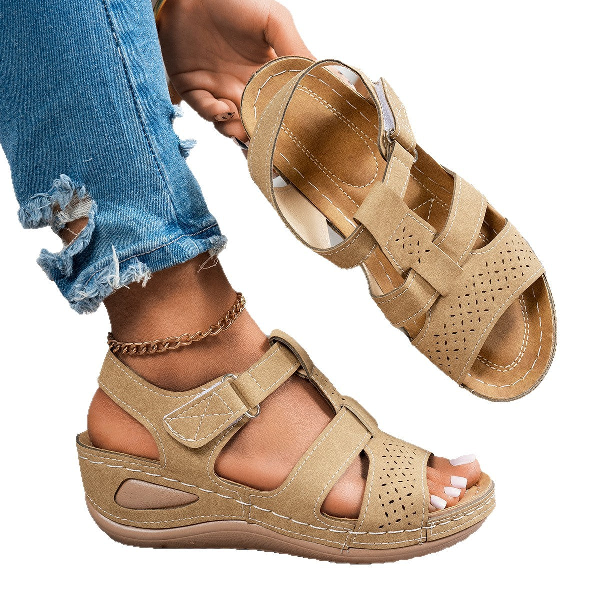 Women's Chunky Sole Wedge Plus Size Beach Slide Slippers Indoor Outdoor Slides House
