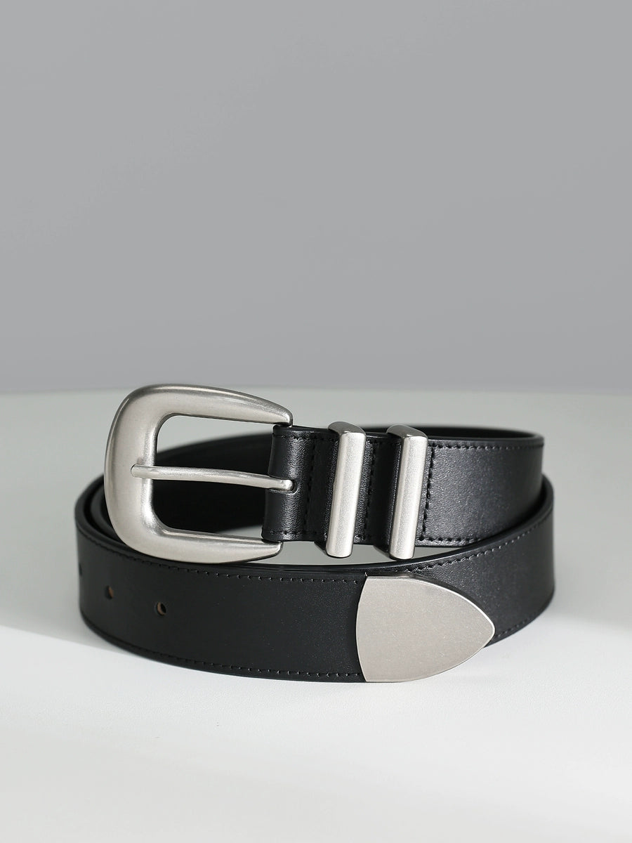 Women's Metal Black Leather Retro Casual Waist Belt for Date Night Gift Party Versatile Designer Office Everyday