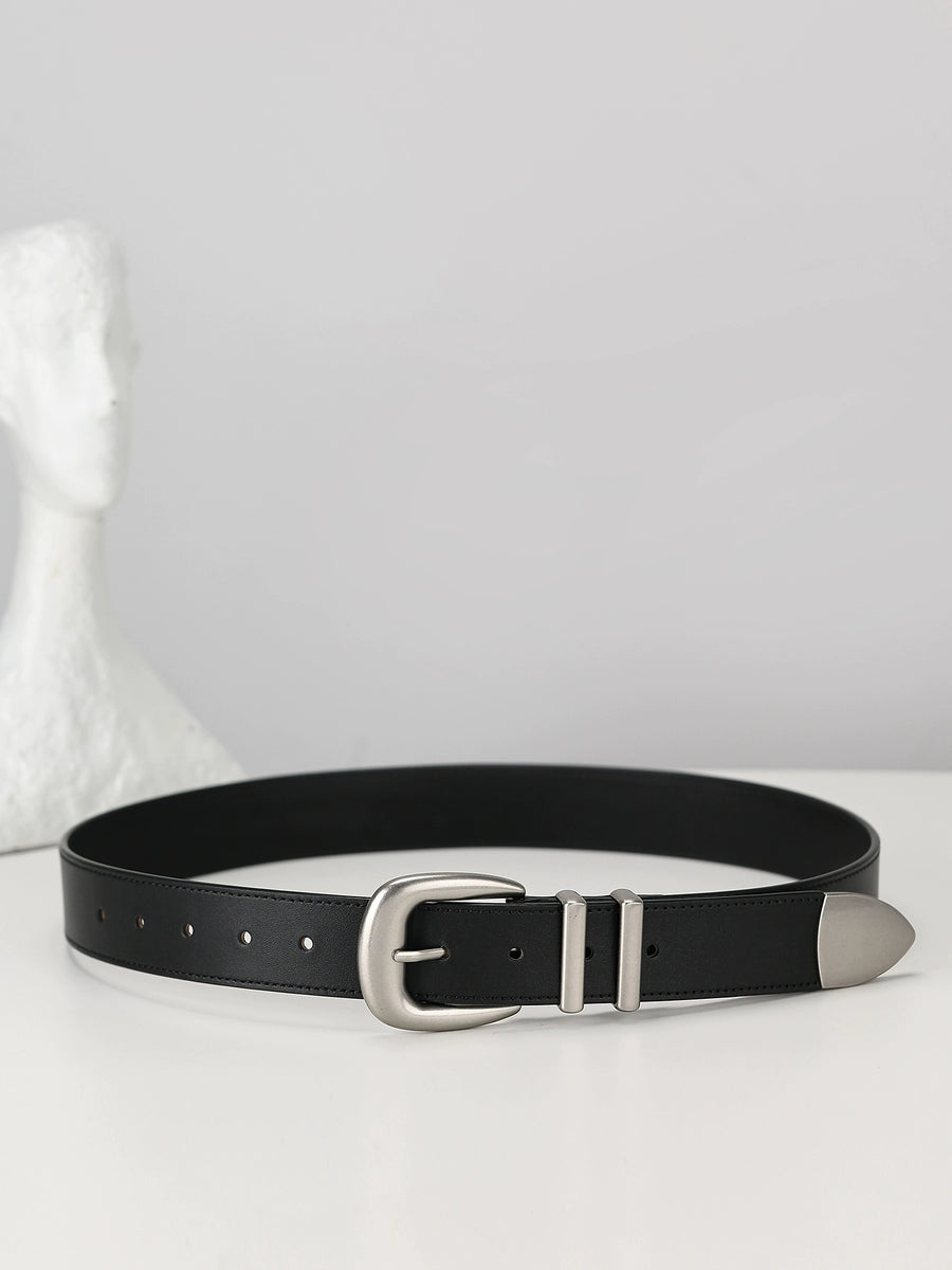 Women's Metal Black Leather Retro Casual Waist Belt for Date Night Gift Party Versatile Designer Office Everyday