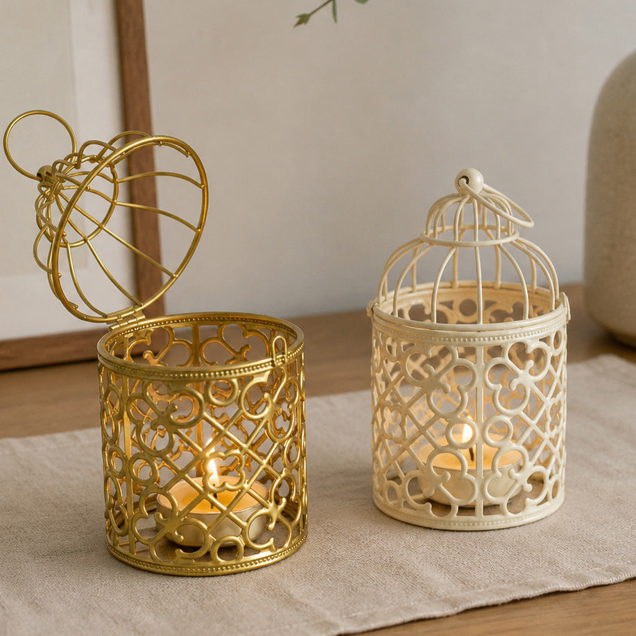 Metal Wrought-Iron Retro Candle Holder Table Storage Bin Home Organizer Kitchen Entryway