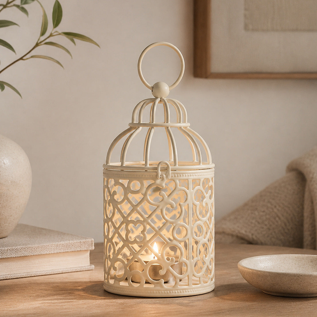 Metal Wrought-Iron Retro Candle Holder Table Storage Bin Home Organizer Kitchen Entryway