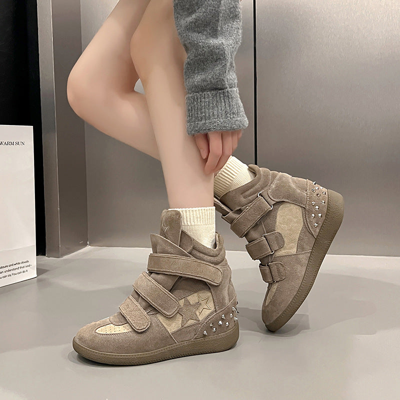 Women's Fall Winter Hidden Lift Chunky Sole Wedge High-Top Sneakers High-Top Casual Shoes
