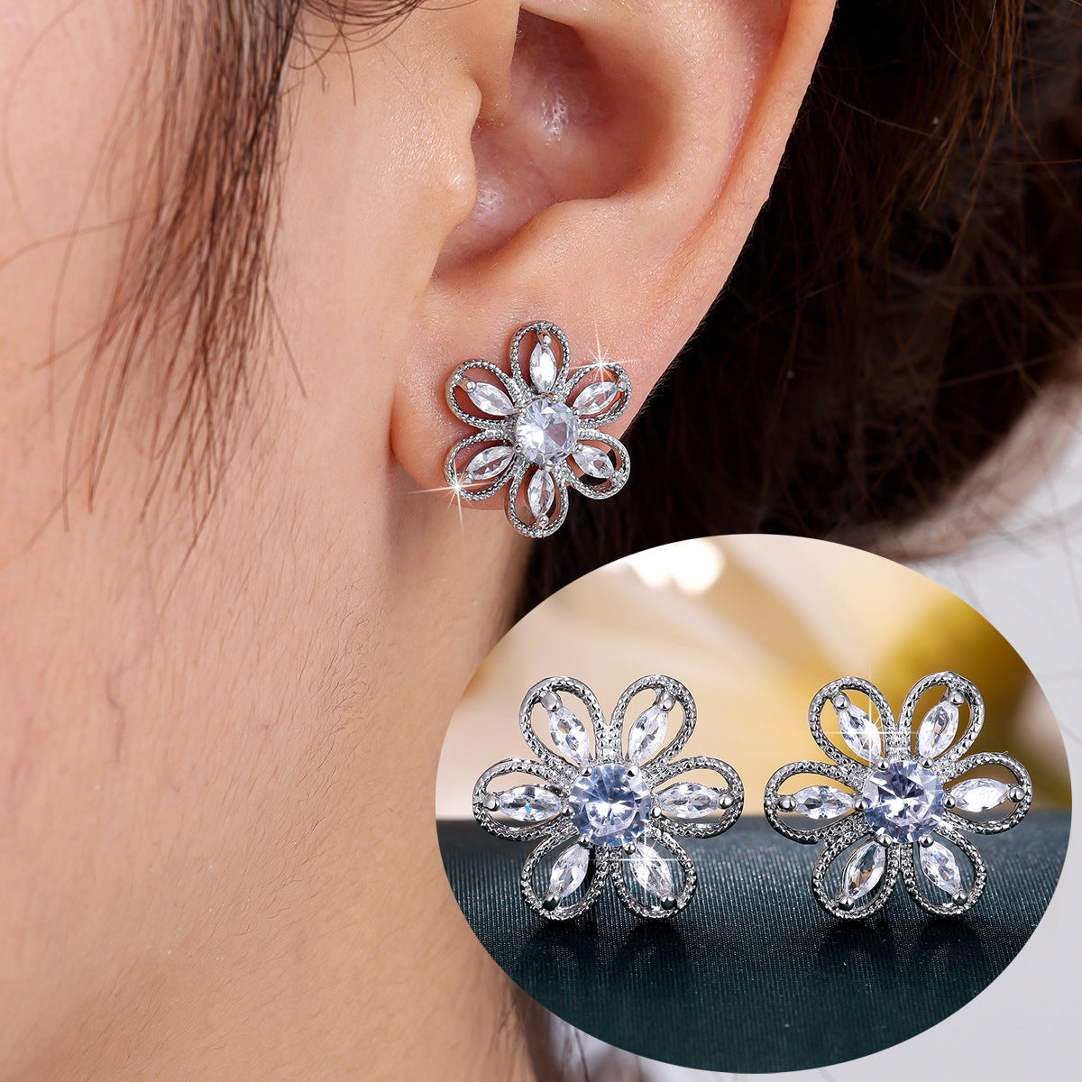 Floral stud earrings by Yoshan, detail view 5