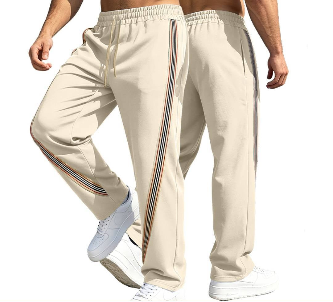Men's Striped Breathable Oversized Casual Straight Pants Wide-Leg High-Waist Office