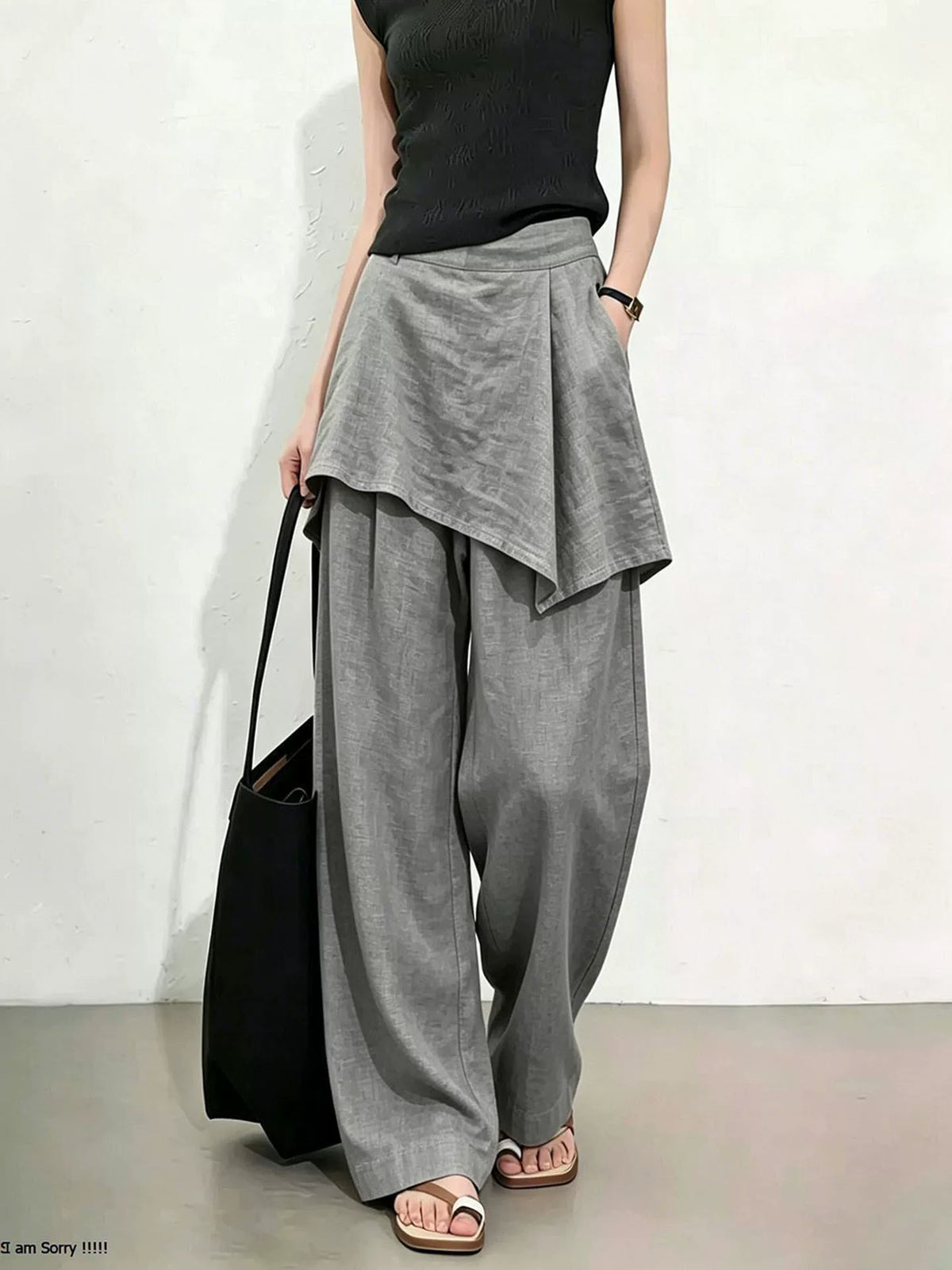 Women's Grey Linen High-waist Slim-fit Casual Clothing Top Weekend Everyday Wear Slimming