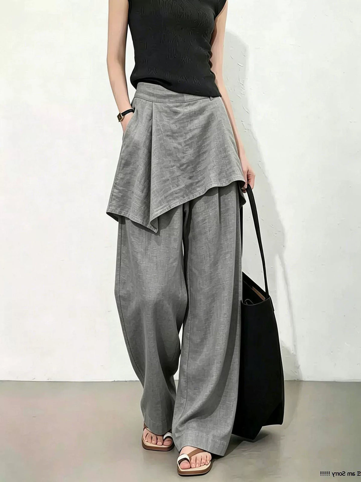 Women's Grey Linen High-waist Slim-fit Casual Clothing Top Weekend Everyday Wear Slimming