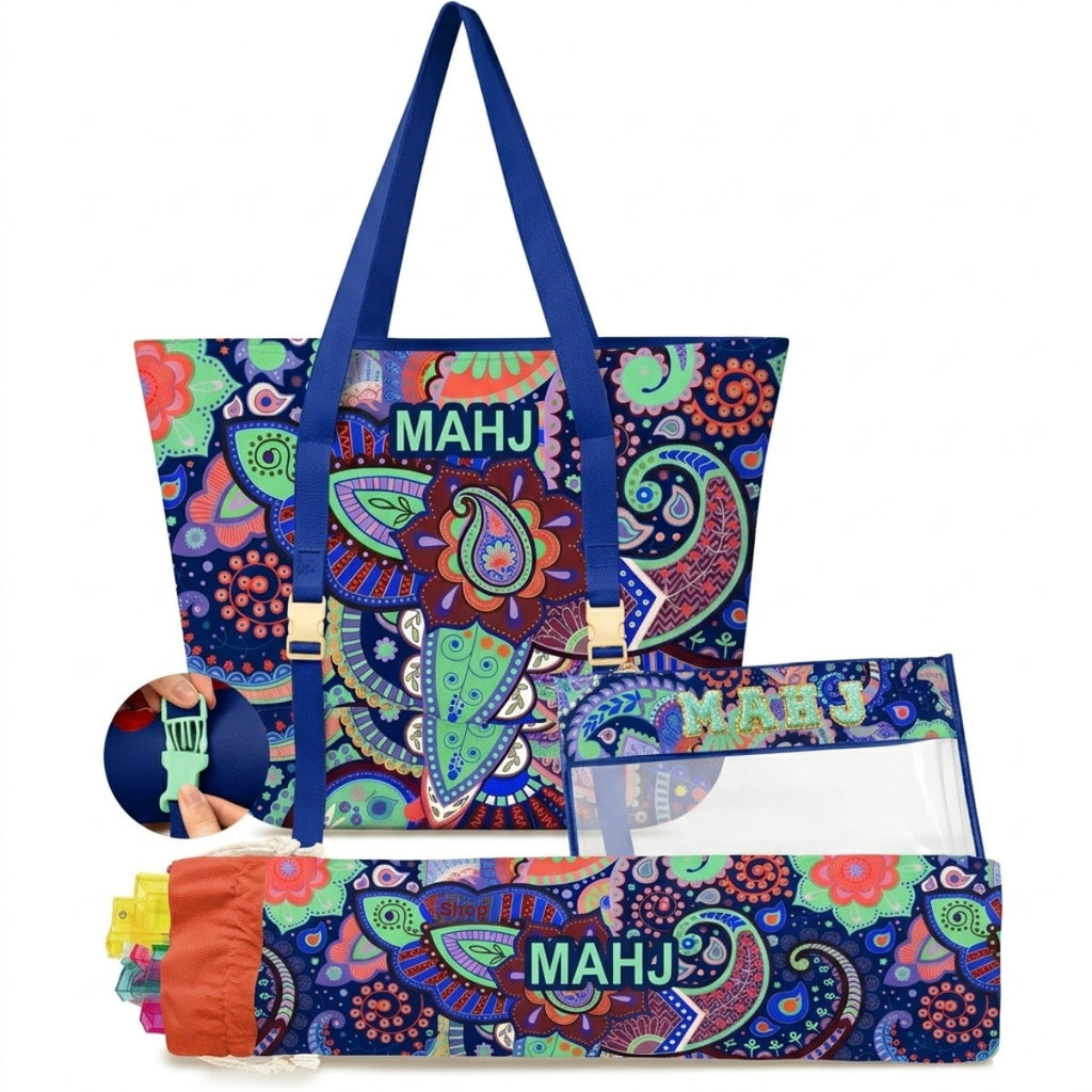 Large-capacity Boho Mahjong Travel Bag Tote Set Toiletry Makeup Cosmetic Pouch Gift