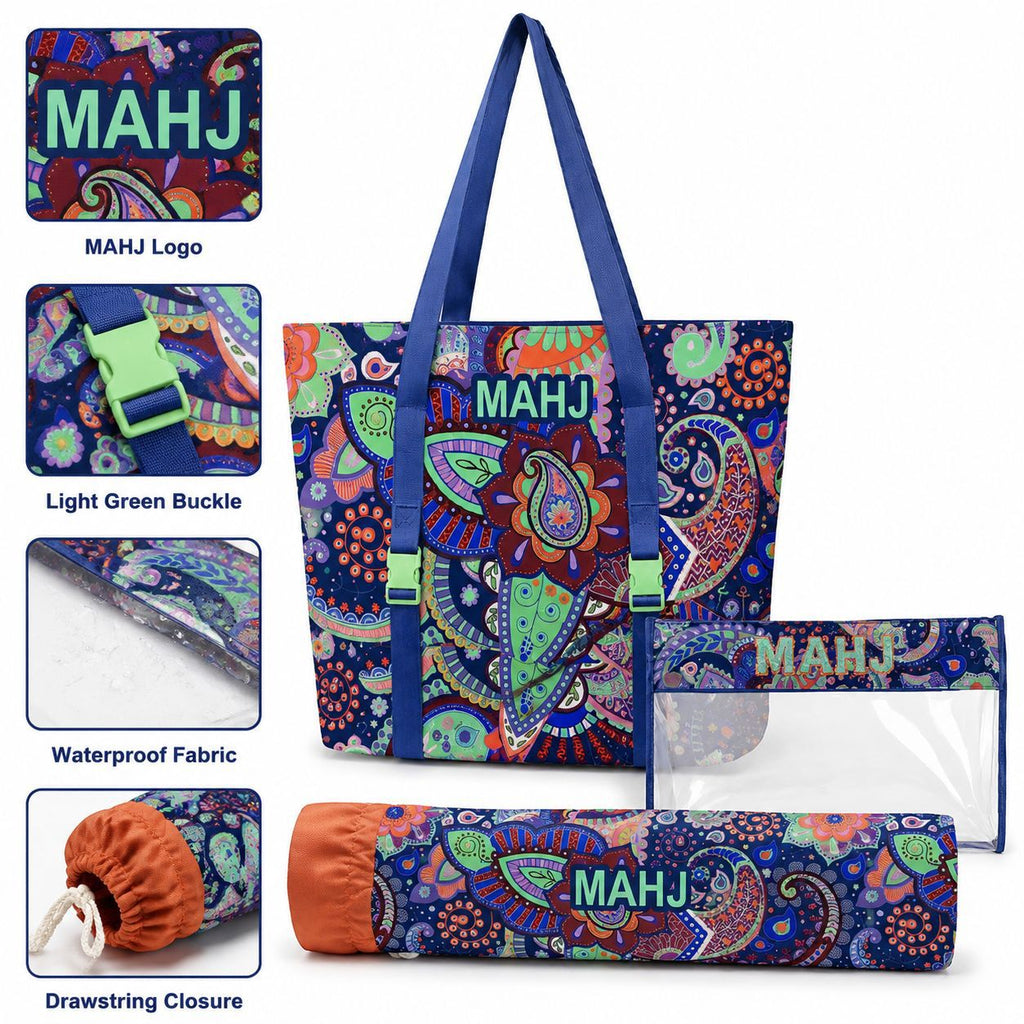 Large-capacity Boho Mahjong Travel Bag Tote Set Toiletry Makeup Cosmetic Pouch Gift