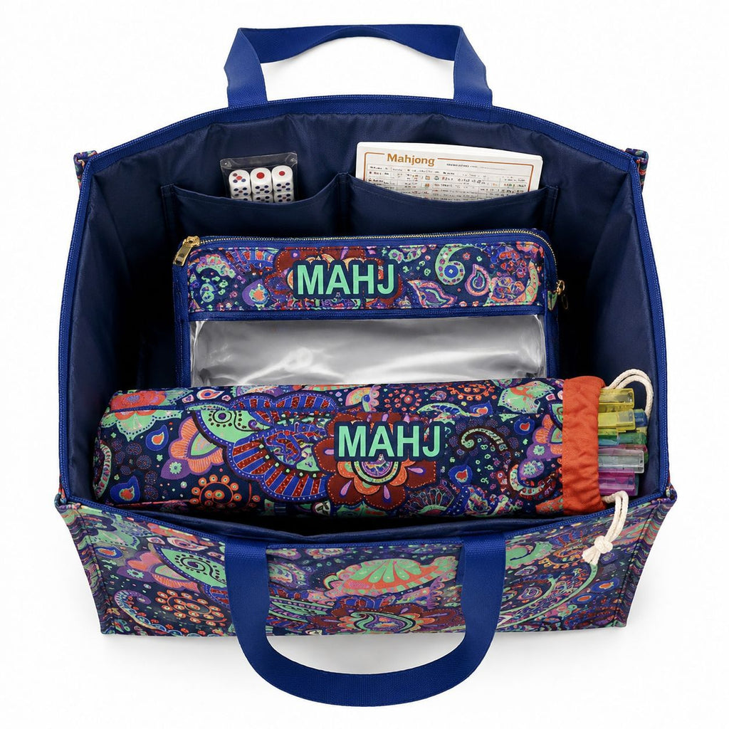 Large-capacity Boho Mahjong Travel Bag Tote Set Toiletry Makeup Cosmetic Pouch Gift