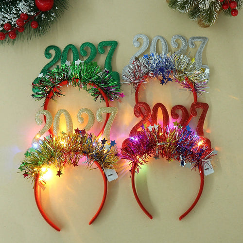 2027 Glitter LED Christmas Party Headband, Light-Up Number Hair Accessory for Holiday Photos and New Year