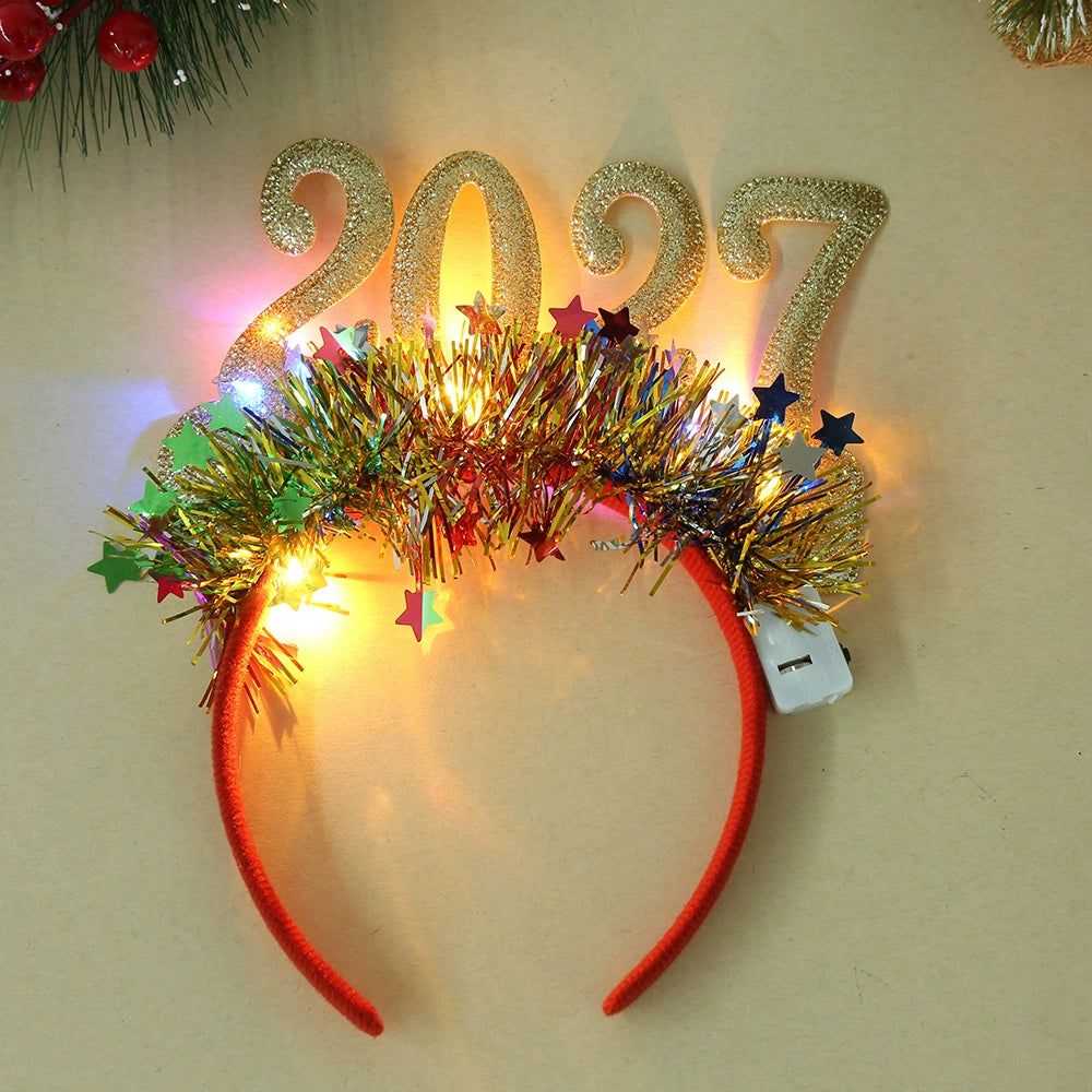 2027 Glitter LED Christmas Party Headband, Light-Up Number Hair Accessory for Holiday Photos and New Year