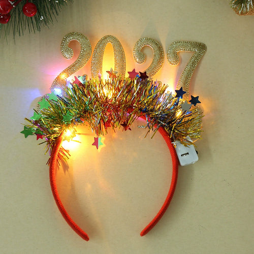 2027 Glitter LED Christmas Party Headband, Light-Up Number Hair Accessory for Holiday Photos and New Year