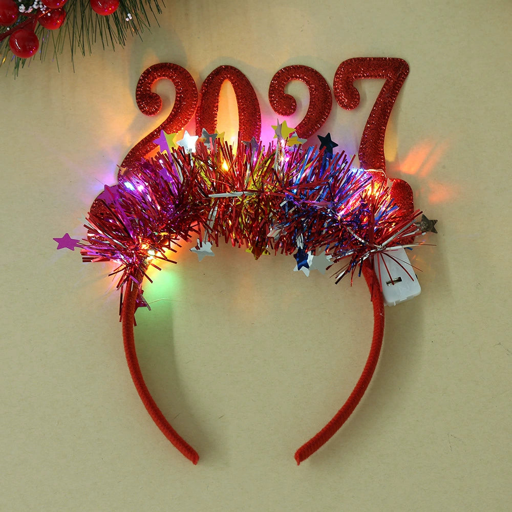 2027 Glitter LED Christmas Party Headband, Light-Up Number Hair Accessory for Holiday Photos and New Year