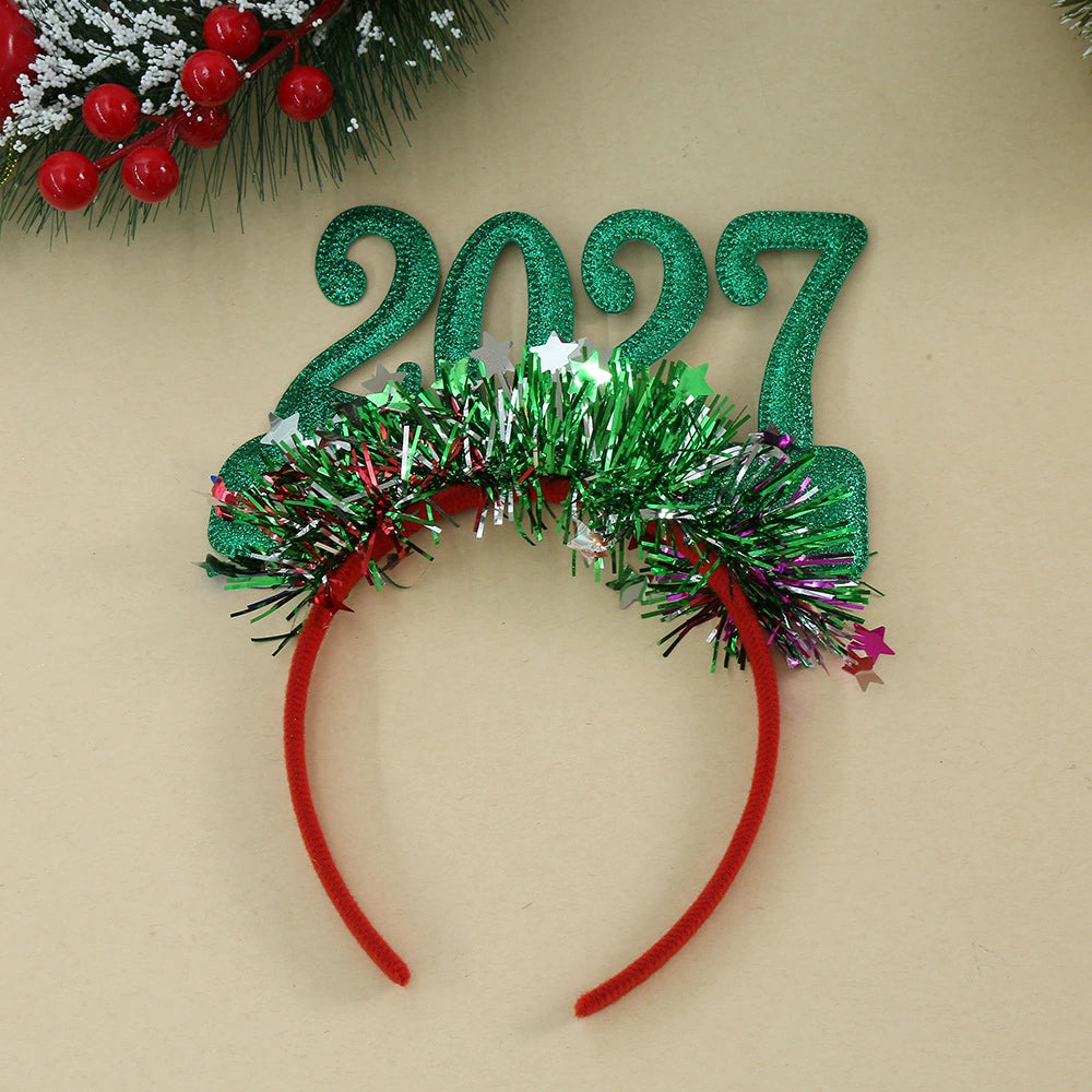 2027 Glitter LED Christmas Party Headband, Light-Up Number Hair Accessory for Holiday Photos and New Year