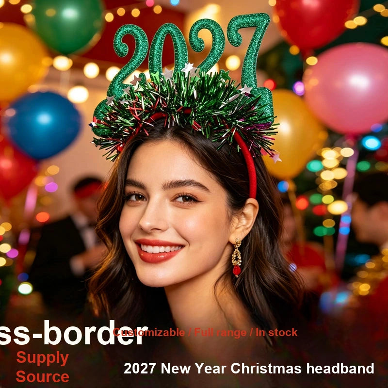 2027 Glitter LED Christmas Party Headband, Light-Up Number Hair Accessory for Holiday Photos and New Year