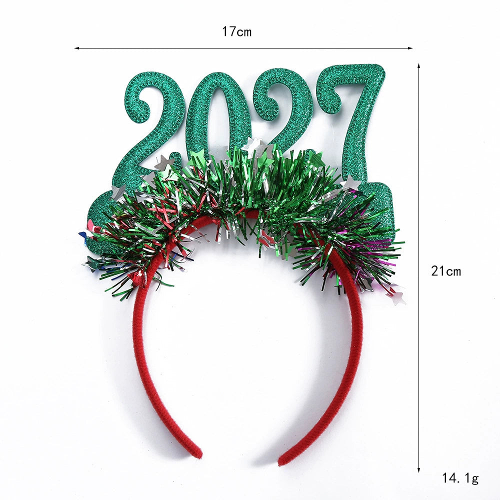 2027 Glitter LED Christmas Party Headband, Light-Up Number Hair Accessory for Holiday Photos and New Year