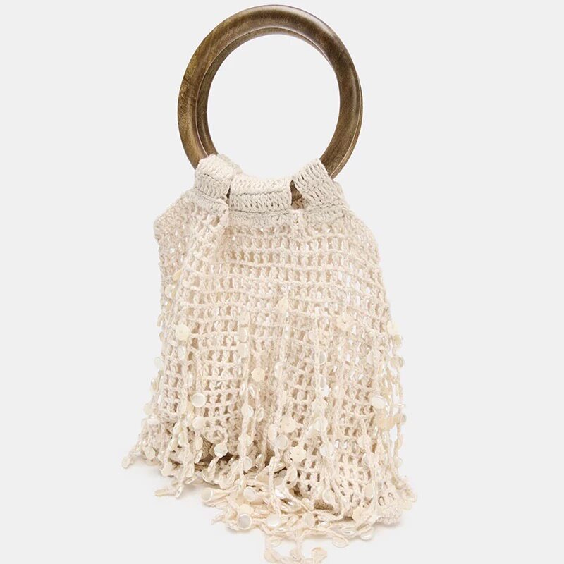 Women's Woven Shell Tassel Cutout Handbag Shoulder Crossbody Purse for Work and Travel Office School Everyday Date Night