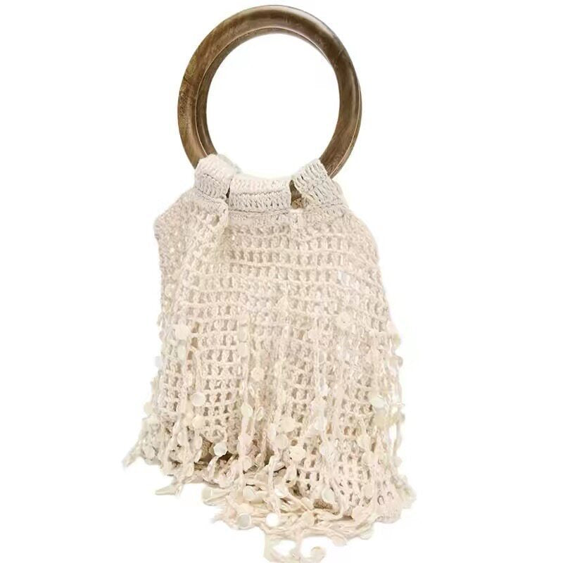 Women's Woven Shell Tassel Cutout Handbag Shoulder Crossbody Purse for Work and Travel Office School Everyday Date Night