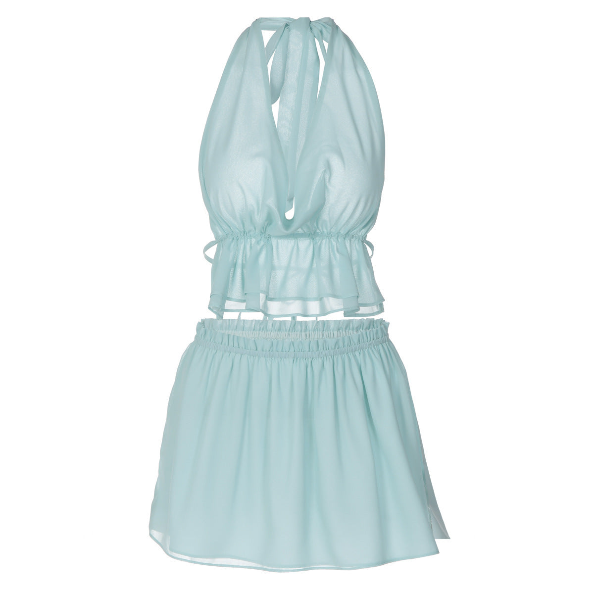Women's Summer Chiffon Slit Open-Back Cowl-Neck Beach Mini Skirt for Fall Layering Office Spring Weekend Everyday