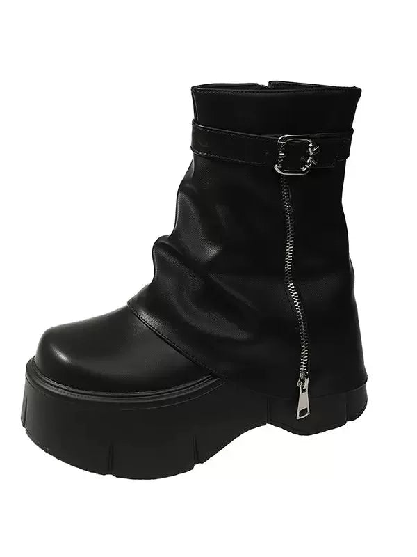 Women's Chunky Sole Petite Slim-fit Lift Retro Tube Boots for Fall Outfits Streetwear Winter Slimming Office and Weekend Everyday Wear