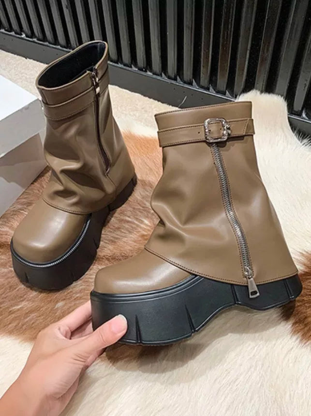 Women's Chunky Sole Petite Slim-fit Lift Retro Tube Boots for Fall Outfits Streetwear Winter Slimming Office and Weekend Everyday Wear