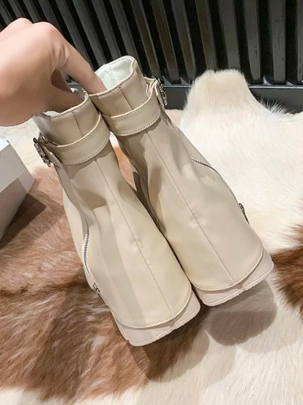 Women's Chunky Sole Petite Slim-fit Lift Retro Tube Boots for Fall Outfits Streetwear Winter Slimming Office and Weekend Everyday Wear