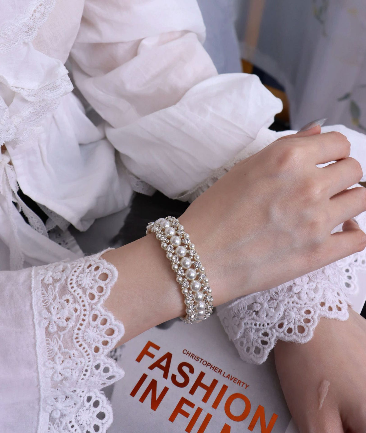Cubic zirconia lace bracelet by Yoshan
