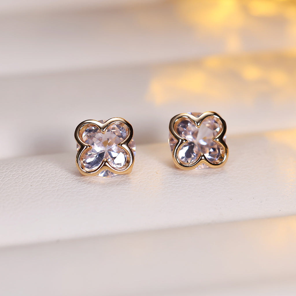 Cubic zirconia floral stud earrings by Yoshan, detail view 4