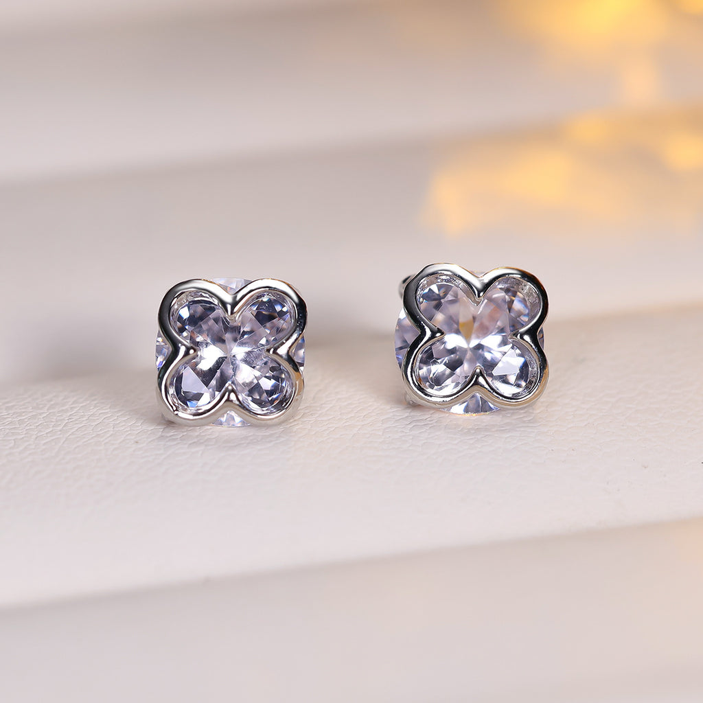 Cubic zirconia floral stud earrings by Yoshan, detail view 5
