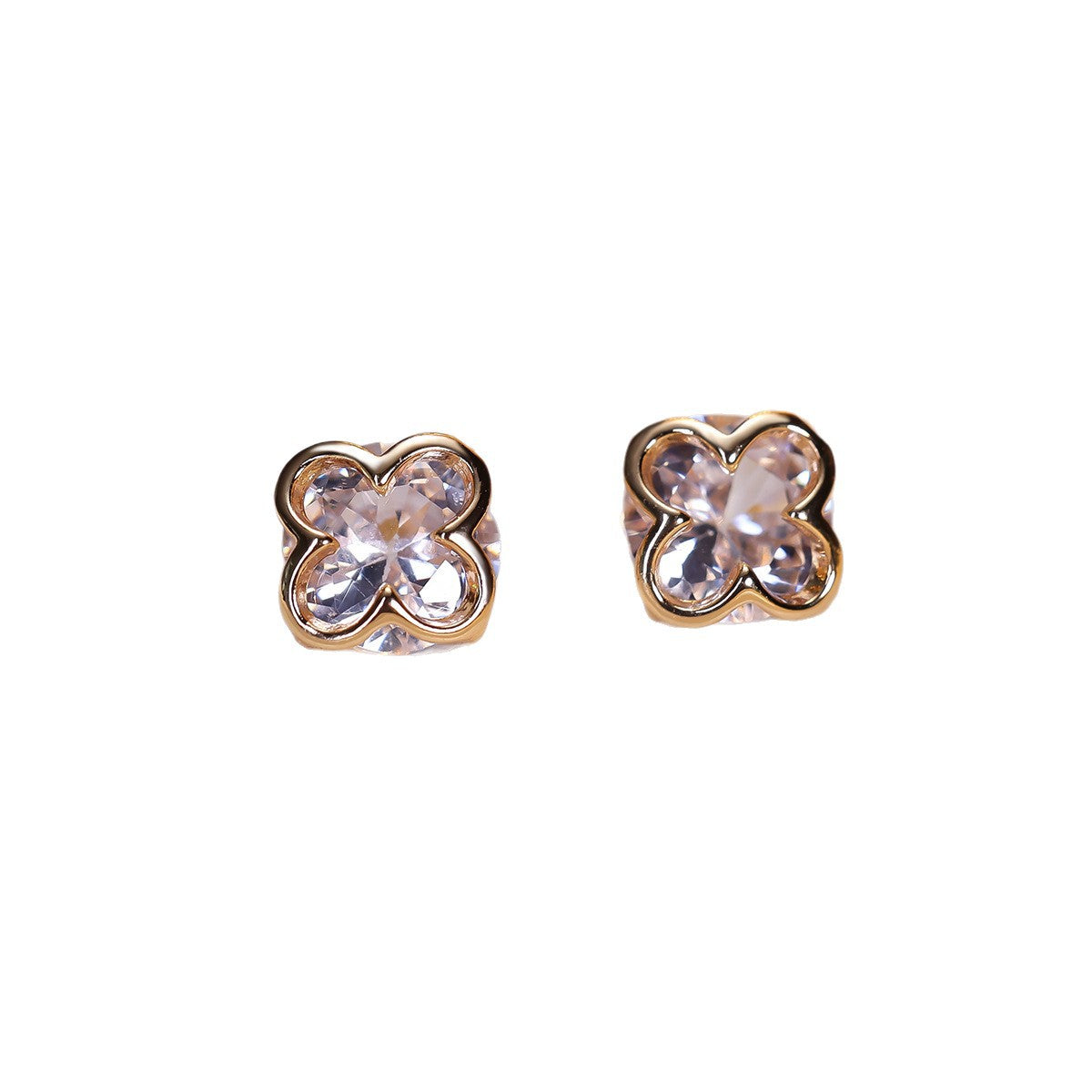 Cubic zirconia floral stud earrings by Yoshan, detail view 7
