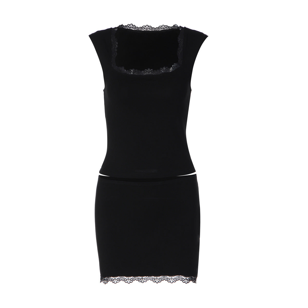 Women's Summer Lace Square Neck Bodycon Two-Piece Set for Office Workwear Wedding Guest Business Casual Travel Weekend At Home