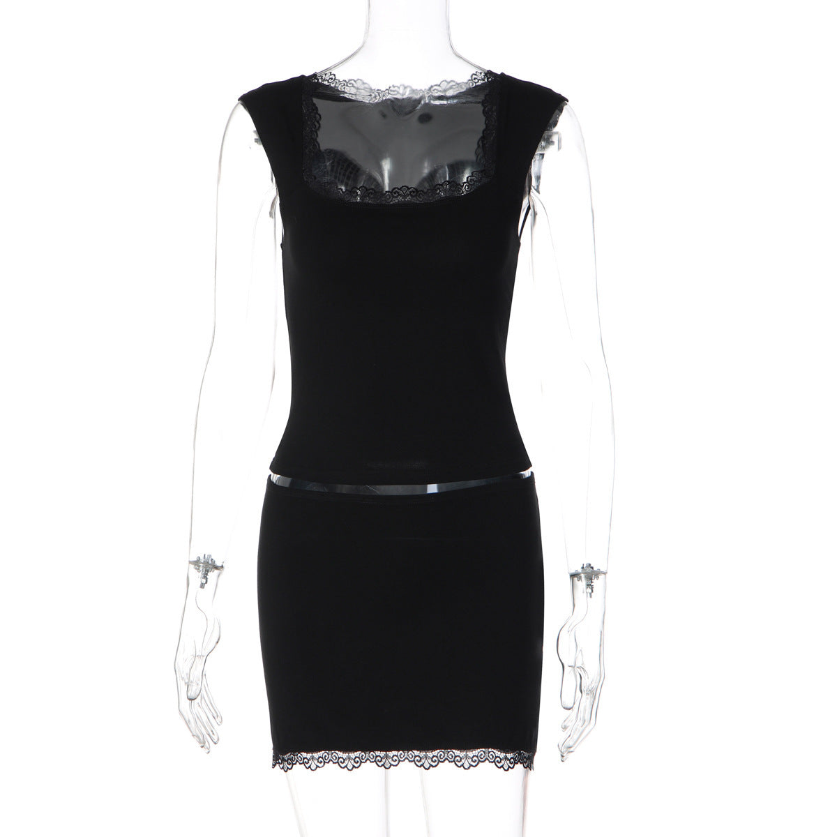 Women's Summer Lace Square Neck Bodycon Two-Piece Set for Office Workwear Wedding Guest Business Casual Travel Weekend At Home