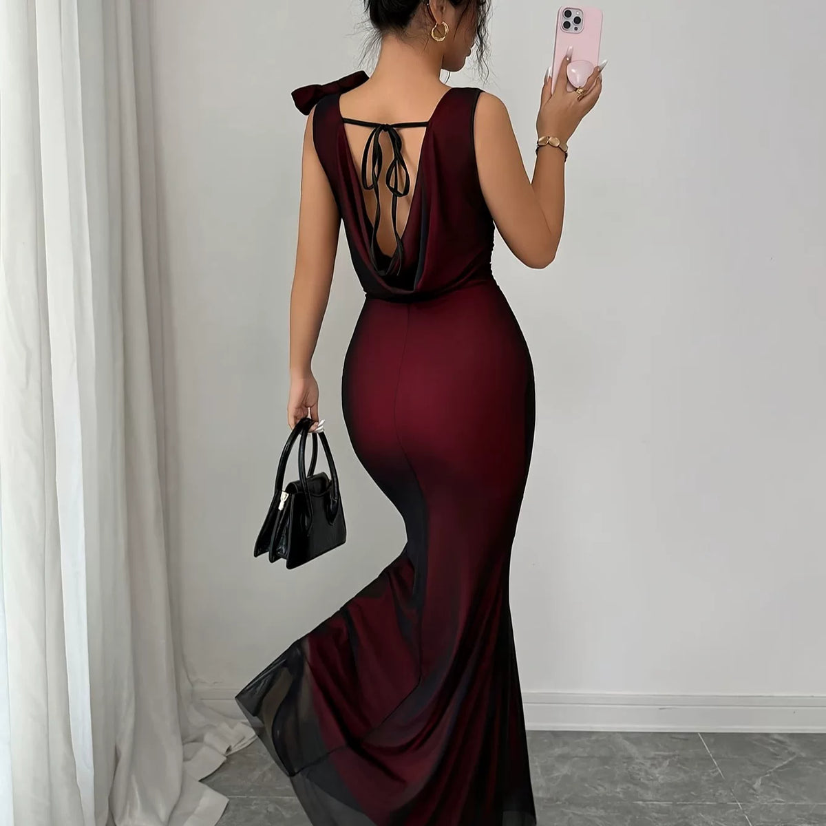 Women's Summer Slim-waist Open-back Maxi Bow Dress Party Evening Outfit Party Evening Casual Outfit