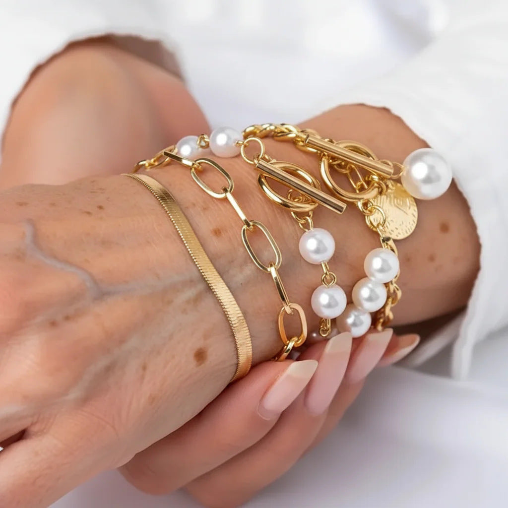 Women's Hip-Hop Pearl Retro Cuff Bracelet Open Bangle Bracelet for Everyday Stacking Gift Wedding Date Night Office Wear
