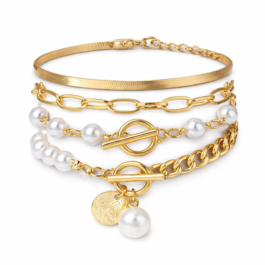 Women's Hip-Hop Pearl Retro Cuff Bracelet Open Bangle Bracelet for Everyday Stacking Gift Wedding Date Night Office Wear