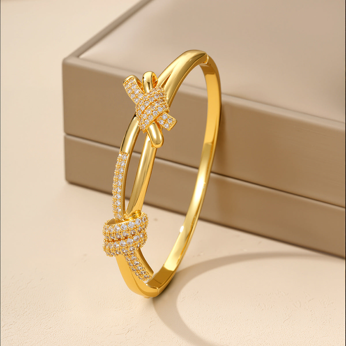 Gold cubic zirconia cuff bracelet by Yoshan