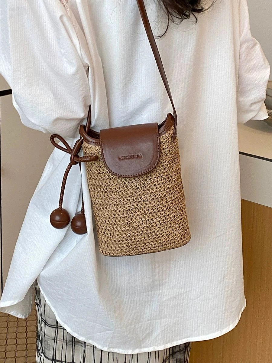 Women's Canvas Summer Polka-dot Casual Bucket Bag Drawstring Shoulder Purse Work Travel Everyday Purse