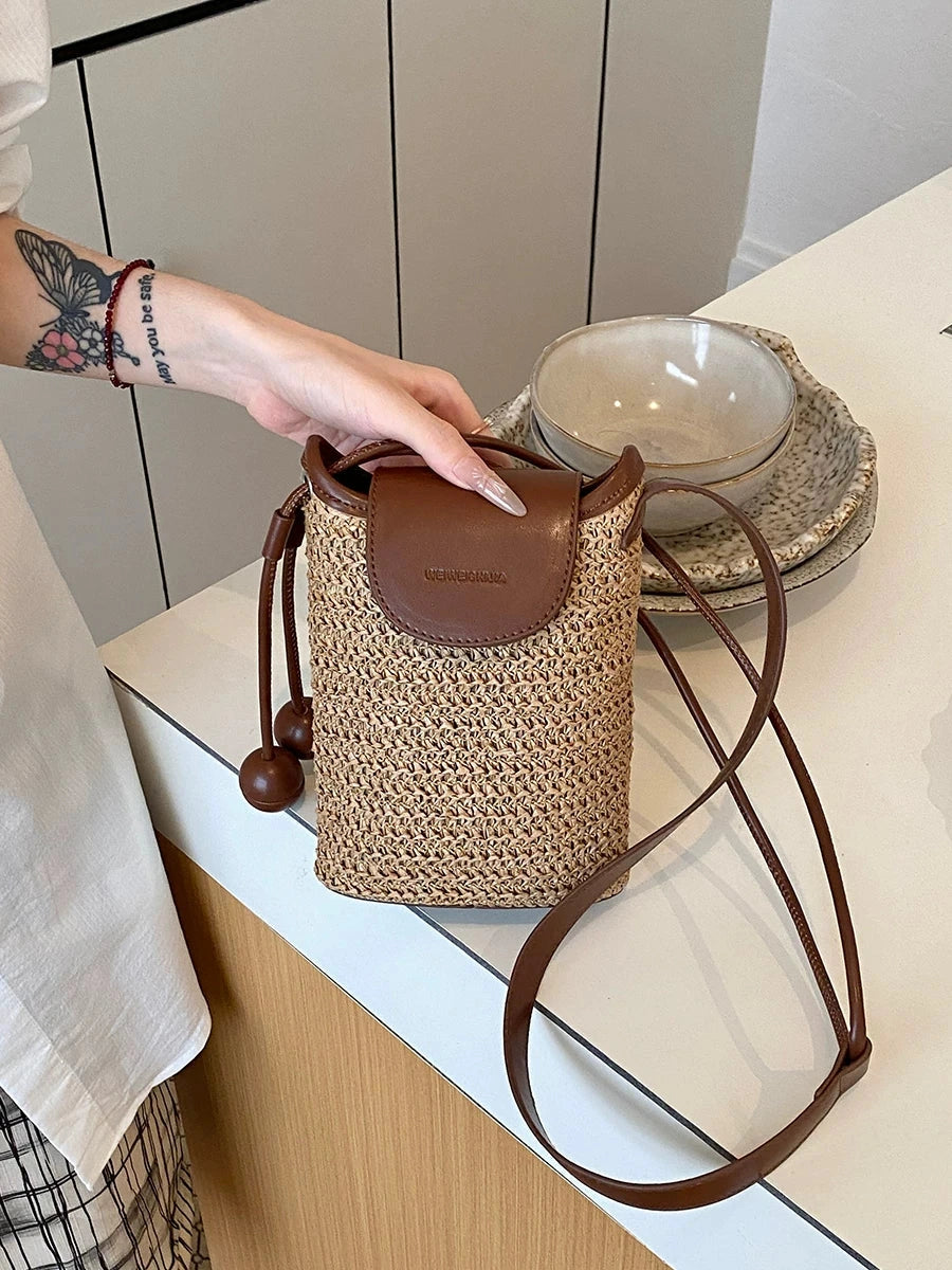 Women's Canvas Summer Polka-dot Casual Bucket Bag Drawstring Shoulder Purse Work Travel Everyday Purse
