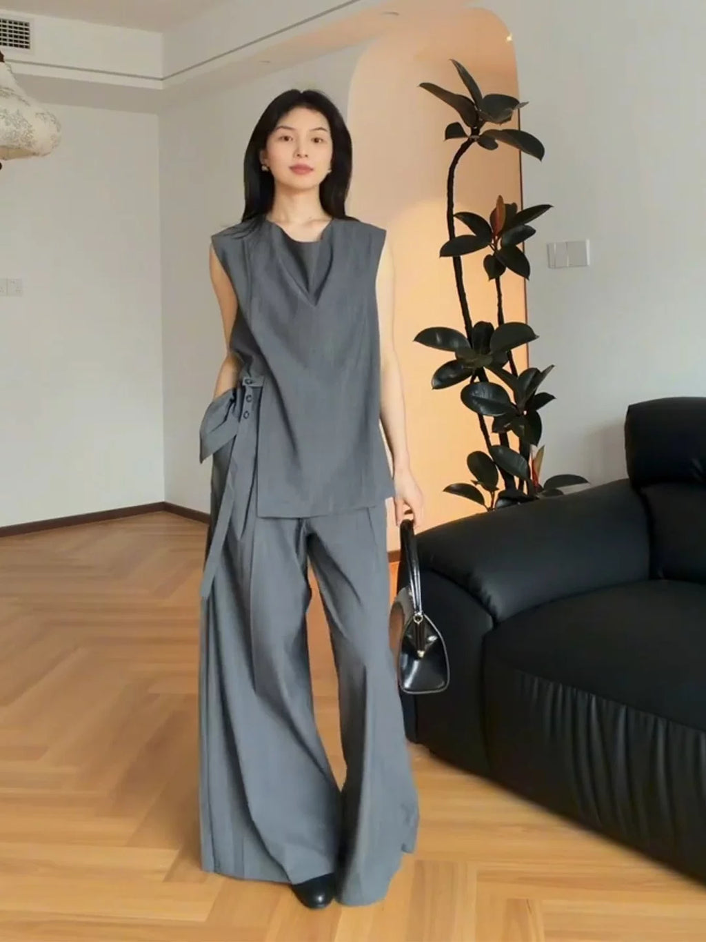 Women's Summer Grey Office Sleeveless Workwear Casual Business Suit Set for Interview Outfits Spring Date Night Holiday Party