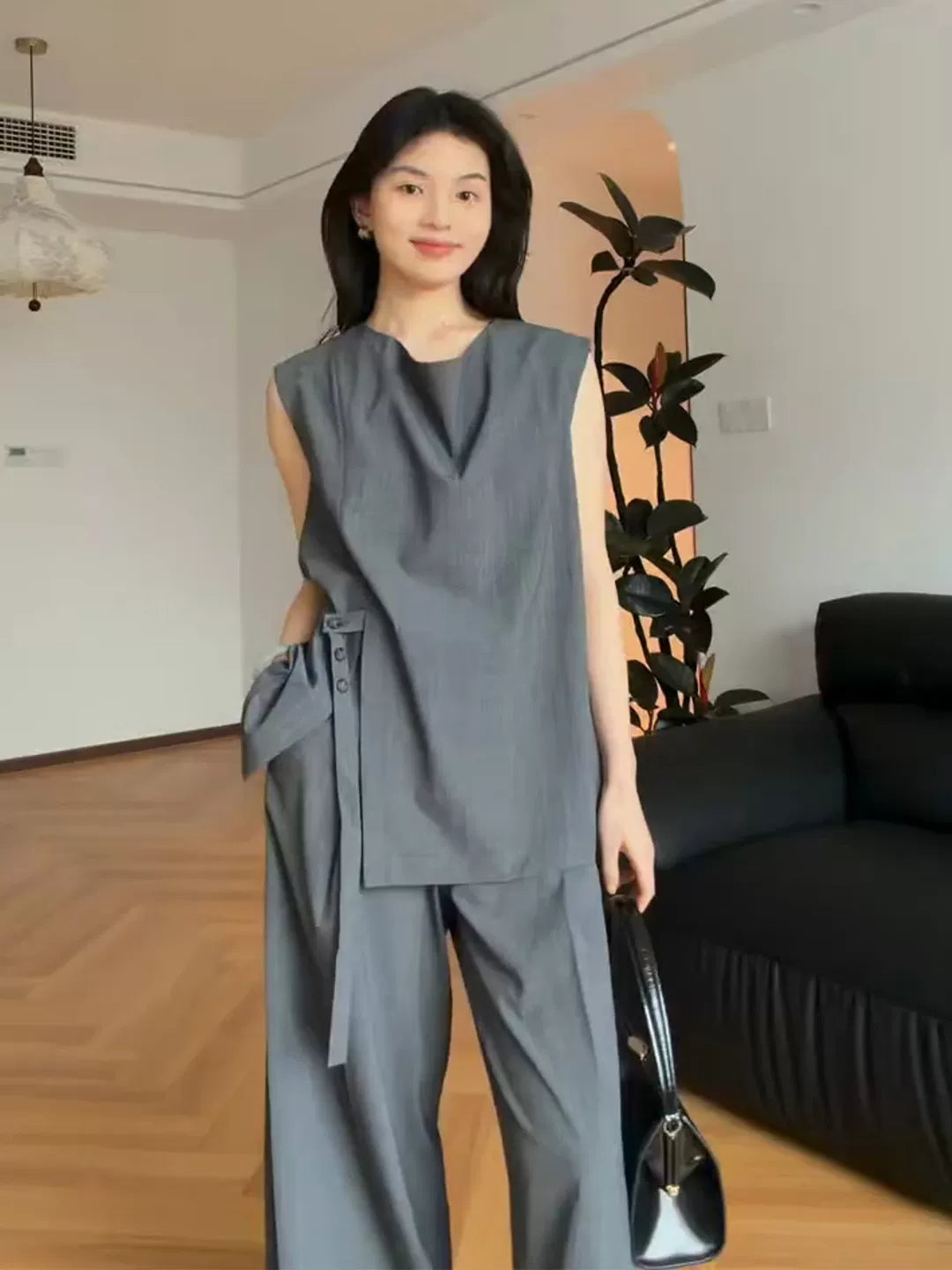 Women's Summer Grey Office Sleeveless Workwear Casual Business Suit Set for Interview Outfits Spring Date Night Holiday Party