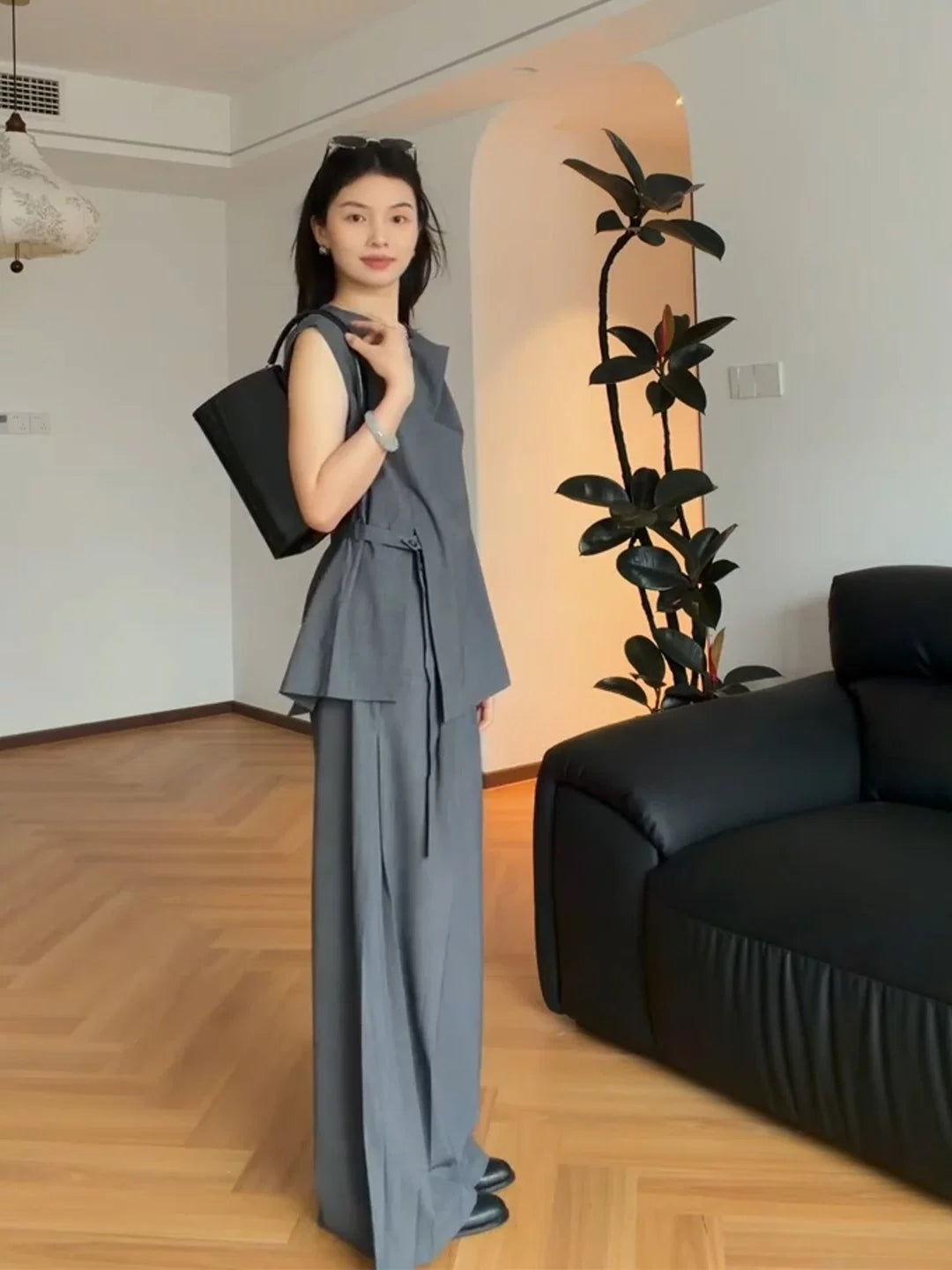 Women's Summer Grey Office Sleeveless Workwear Casual Business Suit Set for Interview Outfits Spring Date Night Holiday Party