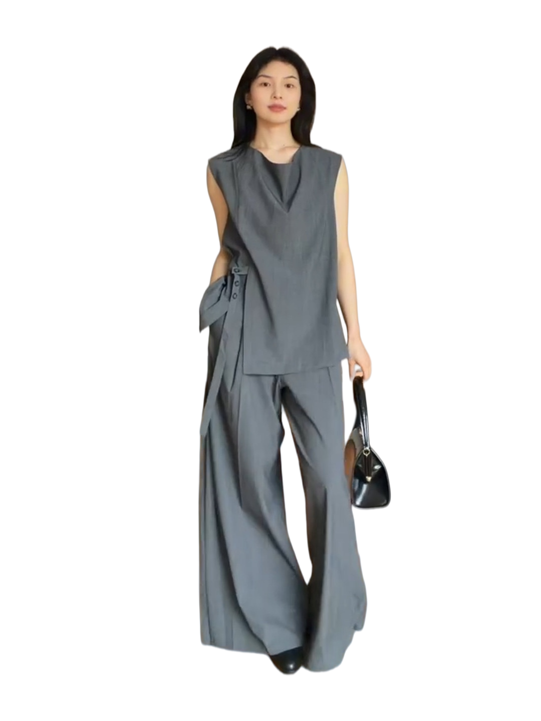 Women's Summer Grey Office Sleeveless Workwear Casual Business Suit Set for Interview Outfits Spring Date Night Holiday Party